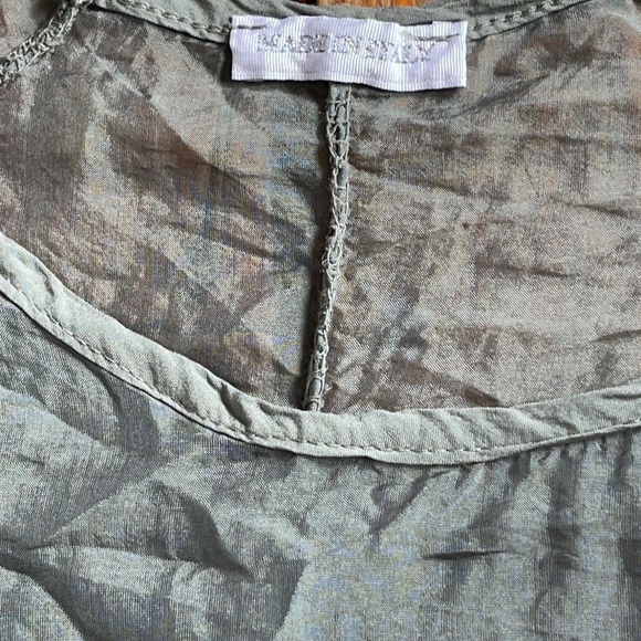 Size S/M - 100% silk long sleeve grey blue silk blouse, made in Italy - Picture 5 of 7